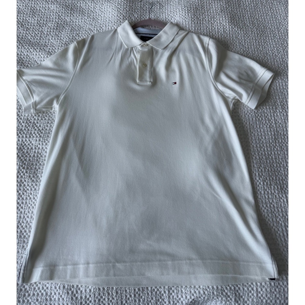 Tommy Hilfiger Polo Shirt Mens XL White Cotton Custom Fit Short Sleeve Logo